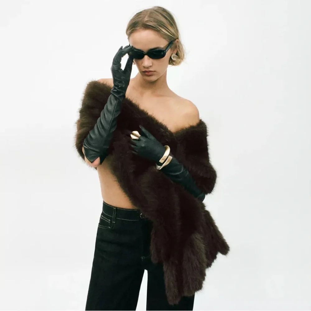 ZARA FAUX FUR FRINGED SCARF - Picture 1 of 14